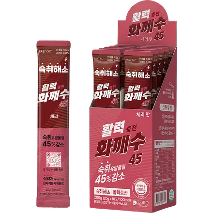 화깨수 체리맛 스틱과 전개형 박스