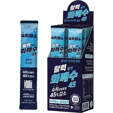 화깨수 프리미엄 · 알부민·타우린 스틱과 전개형 박스